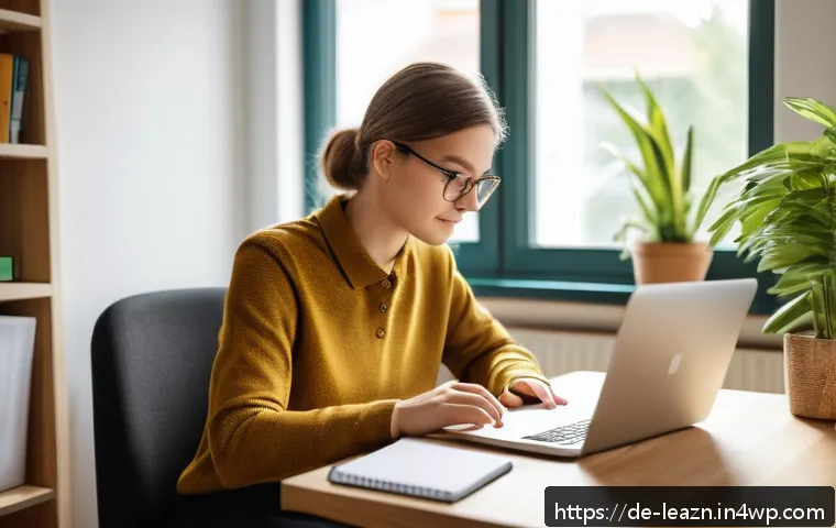 자기 주도 학습의 기본 원리 탐구 - A modern German home office setup featuring a young adult learner seated at a tidy desk with a lapto...